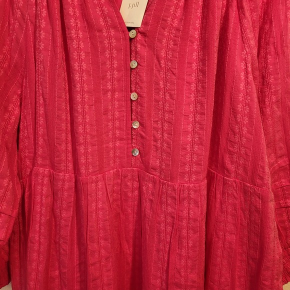 J Jill Hot Pink Textured Button Front Tiered Midi Dress 2X - Picture 3 of 7